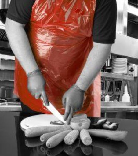 Picture of Disposable Apron 27x42"         Red - Roll of 200