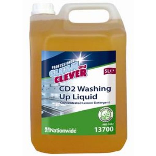 Picture of Clean & Clever CD2 Conc. Washing Up Liquid - Lemon (5lt) 
Sustainable & Enviro Friendly