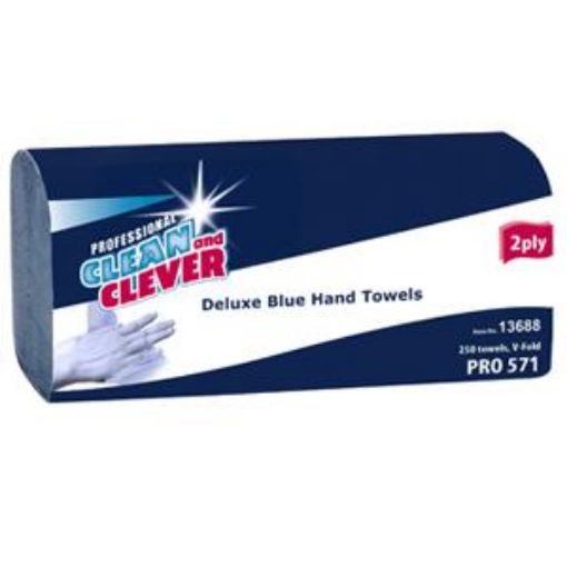 Picture of Clean & Clever PH1B 1ply VFOLD Hand Towels x5000 - Blue (23x23cm)