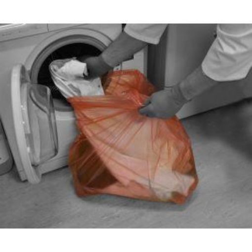 Picture of x200 Red Dissolvo Water-Soluble Strip Laundry Sacks 18x24x24" 30lt 450x600x600mm