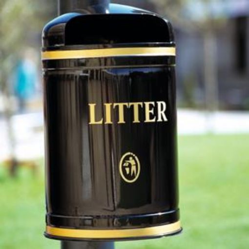 Picture of 40lt Knight DOME Top Litter Bin Post Mounted - Black