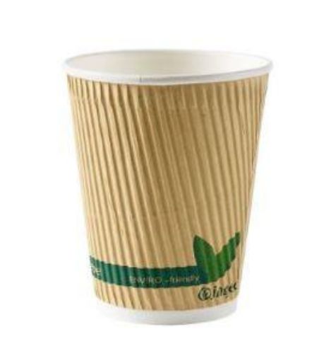 Picture of x500 12oz Kraft Compostable Hot Cups Ripple Ingeo 