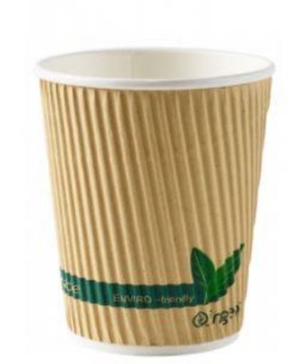 Picture of x500 8oz Kraft Compostable Hot Cups Ripple Ingeo 