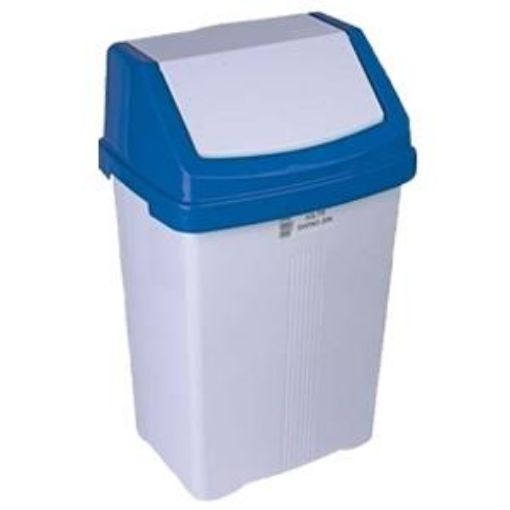 Picture of 50lt Swing Bin White with Blue Lid