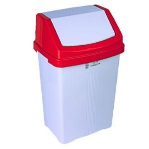 Picture of 50lt Swing Bin White with Red Lid