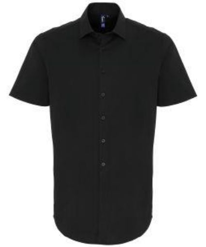 Picture of Premier Mens Stretch Fit Cotton Poplin Short Sleeve Shirt - Black 3X Large