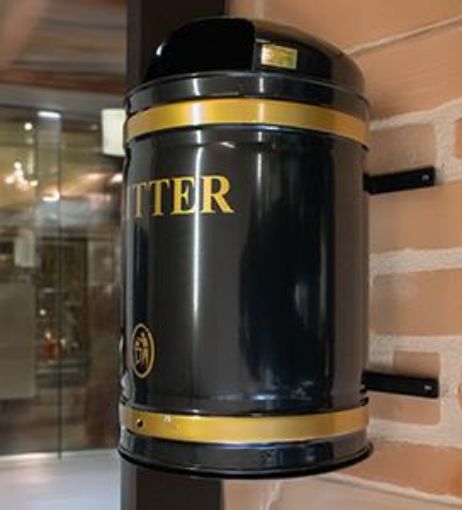 Picture of 40lt Knight DOME Top Litter Bin Wall Mounted - Black