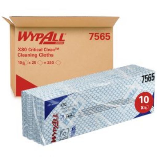 Picture of 7565 Wypall® X80 Critical Clean Interfold Wipes 10x25 - Blue 
