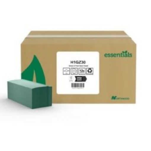 Picture of Essentials 1ply Green ZFold Hand Towels x3000 